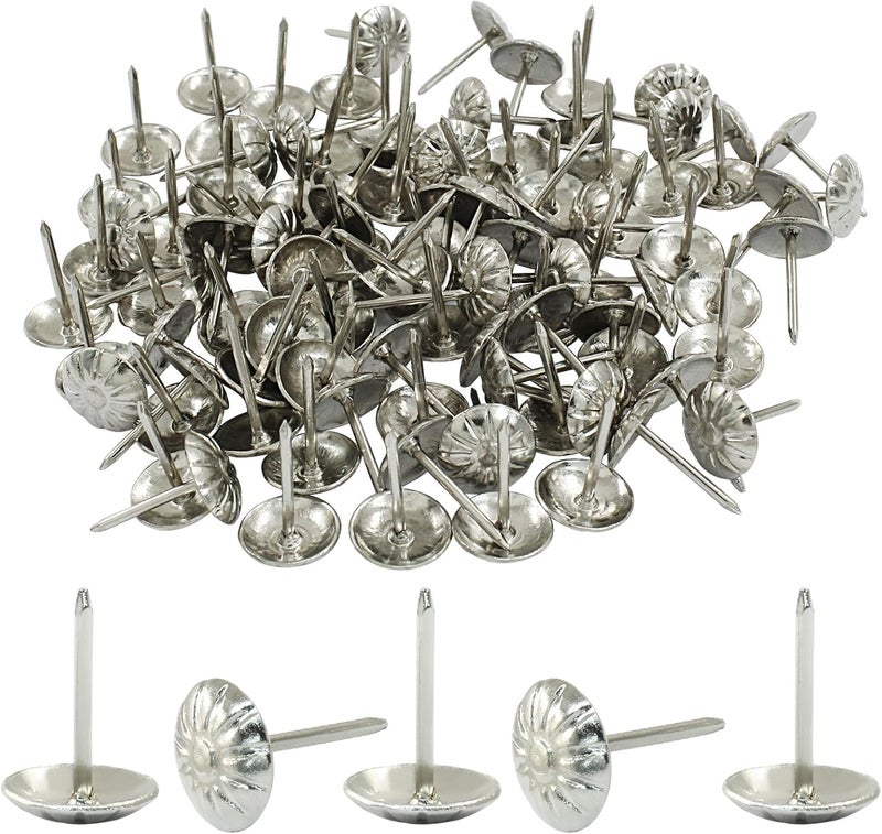 Moicstiy 100 Pcs 7/16Inch Upholstery Tacks for Furniture, Metal Thumb Tacks, Silver Upholstery Nails for Decorative (11 x 16mm) - Image 1